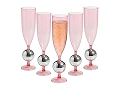 Fun Express 9" 6 oz. Silver Disco Ball Stem Pink Flutes