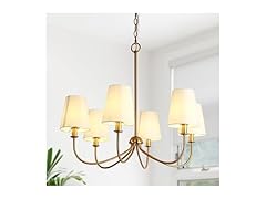 GEPOW Gold Chandelier with 6 Fabric White Shades