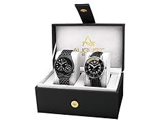 August Steiner Swiss Quartz Alloy Bracelet & Leather Strap Watch Set