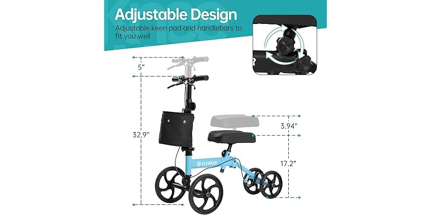 ELENKER Knee Scooter Economy Steerable Knee Walker with 10" (Open Box)