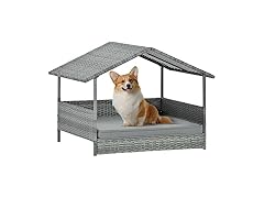 Lyromix Wicker Dog House with Canopy, 32" Outdoor