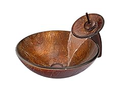 VIGO Kenyan Twilight Glass Vessel Sink & Waterfall Faucet Set in Oil Rubbed Bronze