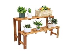 Sunnydaze 2-Tier Meranti Outdoor Wood Plant Stand, 24"