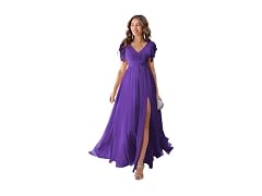 CWOAPO (18 Plus) Purple Long V-Neck Chiffon U