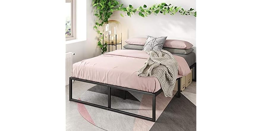 Zinus Joseph Bed 100x200 cm - Hoogte 46 cm met opbergruimte in onderbed - Metalen platformbedframe met houten lattenbodem - Zwart