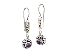Greg Anthony Bali Genuine African Purple Amethyst Round Beaded Dangle Post Earrings