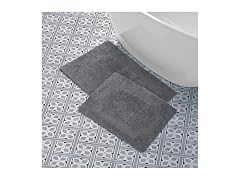 Laura Ashley - Reversible Cotton Bath Mat 2-Pc Set, Charcoal