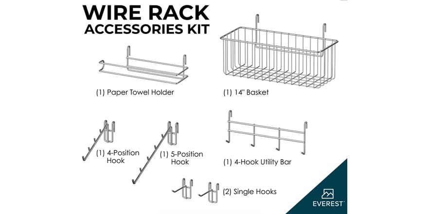Everest Wire Rack Accessories Kit 7-Pack - Silver