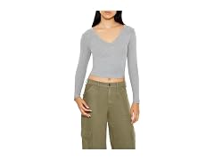 Forever 21 Long-sleeve V-neck Crop Top