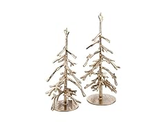 Metal Twig Tree Sculptures for Mantle or Tabletop, Set of 2, Gold