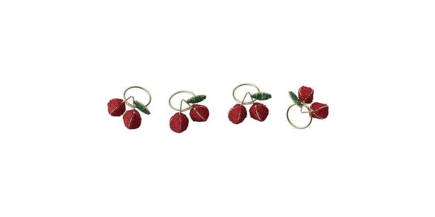4-Piece Round Handmade Glass Beaded Cherry Napkin Rings