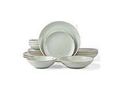RINGAR Round Stoneware 16pc Double Bowl Dinnerware Set for 4