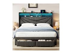 Blissivia King Bed LED USB Drawers Grey