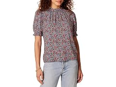 Amazon Essentials Women's Ruffle Shirt Navy