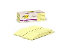 Post-it 100% Recycled Super Sticky Notes, 3 x 3 in, Canary Yellow, 12 Pads