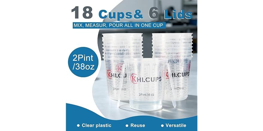 KHLCUPS 38oz Paint Mixing Cups 18-Pack
