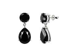 SS Large Round & Pear Shape Black Onyx Drop Earrings