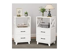 RoyalCraft 30" Tall Nightstand, Modern Painted Bedside Table with 2 Drawers and Open Shelf, Wood Side Table for Bedroom, Home Office, White-Open Shelf Above, Set of 2 (Open Box)