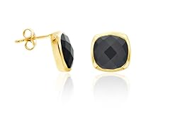 18K Gold Over SS .925 Black Agate 7cttw Earring