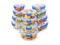  Borosilicate Glass Containers with Lids 24 Pieces Blue