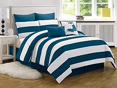 Delia Stripe Printed 8pc Comforter Set - Cobalt