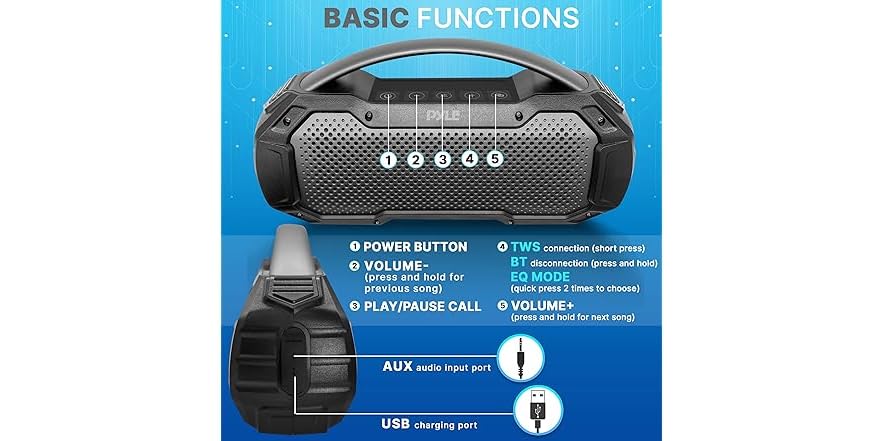 Pyle Portable Wireless Bluetooth Loud Streaming Speaker