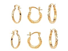 Gold Set of 3 Textured Hoop Earrings