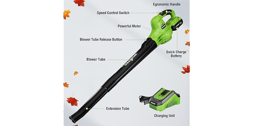 WORKPRO 20V Cordless Leaf Blower - 350 CFM, Lightweight, Includes Battery & Charger