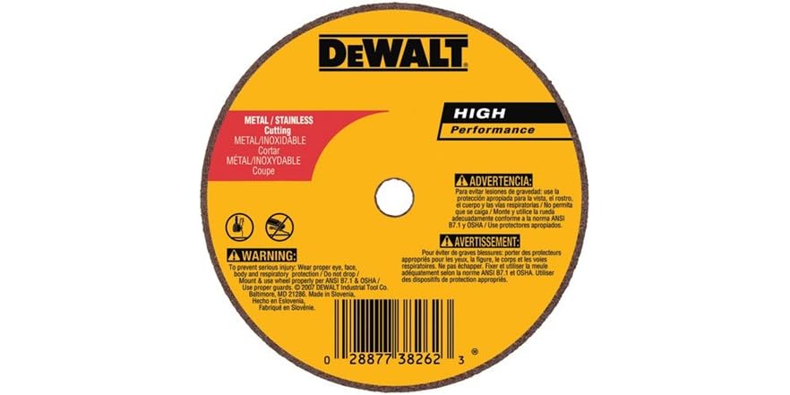 thumbnail image 2 of DeWalt DW8005 10-Inch Metal Cutting Wheels (10-Pack) – A24R Type 1, 7/64-Inch Thickness, 5/8-Inch Arbor 2 of 14