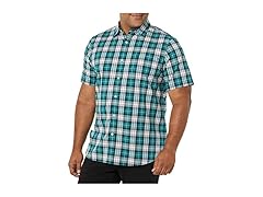 Mens SlimFit Poplin Teal Blue Plaid (XS)