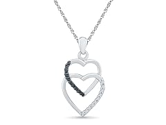 Sterling Silver Black & White Diamond Accent Two Hearts Necklace