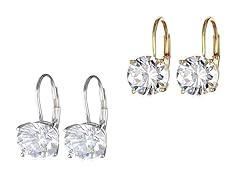 2 PK White Gold Plated 4 CT Leverback Earrings