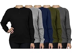 3Pk Asst Womens Waffle-Knit Henley Thermal