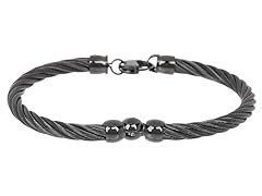 Blackjack Jewelry Brushed And Polished Black Stainless Steel Cable Bangle