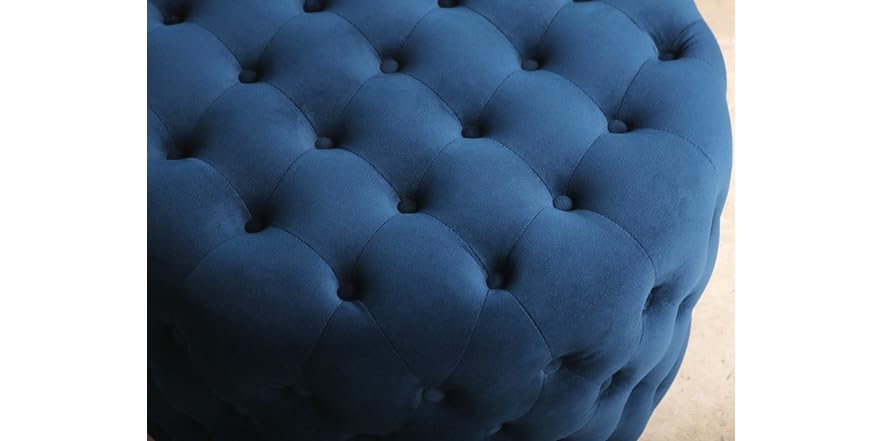 Bella Tufted Round Velvet Ottoman, Blue