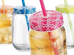 4Pc 15oz Mason Glass Mason Jars w/Straws