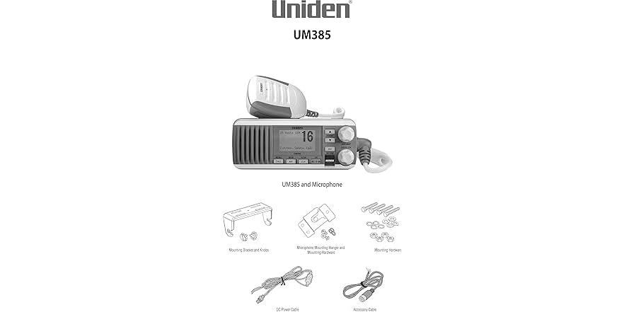 (NEW) Uniden UM385BK 25 Watt Fixed Mount Marine VHF Radio