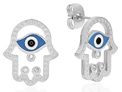 Ladies Stainless Steel Hamsa and Evil Eye Stud Earrings