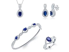 Created Blue Sapphire And Diamond 4 Pc Set, 0.3ct