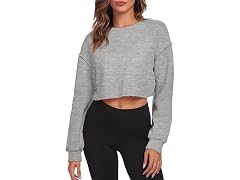 FKEEP Women (L) Cropped Sweatshirts Long Tops Grey