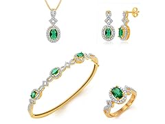 Simulated Emerald And Diamond 4 Pc Set, 0.3ct
