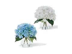 OUTLANE Real Touch Artificial Hydrangea Flowers 2 Pack, White & Blue