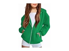 Arshiner 6-7 Years Girls Zip Up Casual Hoodie Green