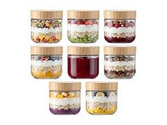 Vtopmart 8 Pack 10oz Glass Oats W/ Bamboo Lids
