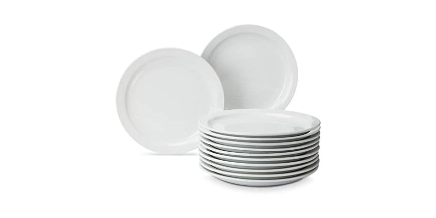 6 Inch Rim Plate 12-Piece Porcelain Narrow Rim Plate Set
