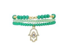 Stretch Beaded Bracelet Stack with Hamsa Charm