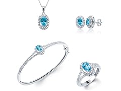Created Blue Topaz And Diamond 4 Pc Set, 0.4ct
