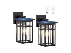 2-Pack Solar Outdoor Wall Lights, Exterior Wall Lanterns Black