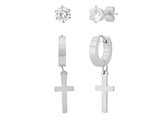 Unisex Cross Hoop & Stud Earring Set