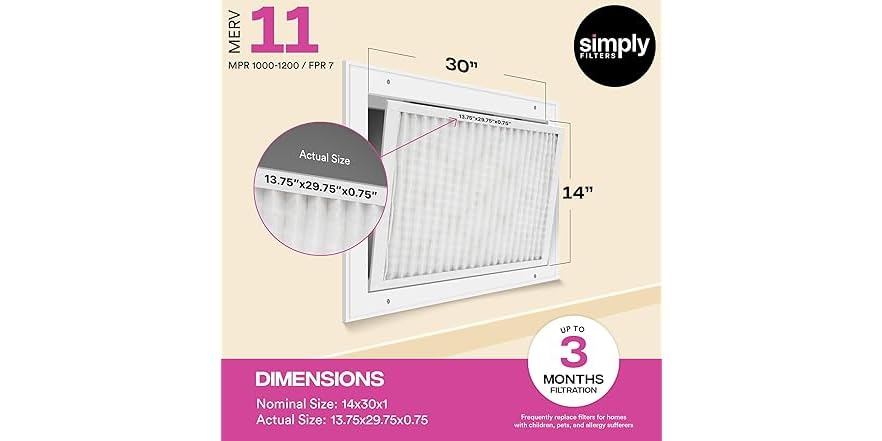 Simply Air Filter, MERV 11, MPR 1000, 6 Pack (Open Box)